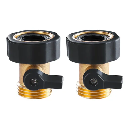 Heavy Duty Brass Shut Off Valve Garden Hose Connector, Set of 2,Widely Applicable has a long service time.