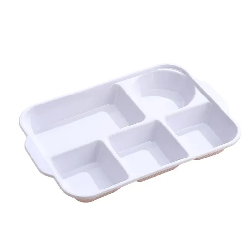 Unbreakable Divided Plates, 5-Compartment Wheat Straw Tray Divided Food Plates Lunch Trays Section Plates for Kids Adults, Microwave Dishwasher Safe, BPA Free White