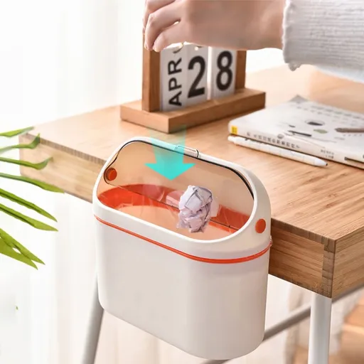 Mini Trash Can for Desk with Inclined Opening, Small Waste Basket Very Tiny for Desktop Vanity Countertop Table Office Laundry Bedside, Slim Thin Plastic Mini Garbage Can