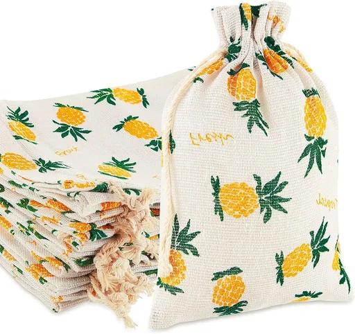 25 Pieces Pineapple Treat Bags Drawstring Favor Storage for Birthday Party Wedding Hawaiian Luau Favors Summer Supplies -