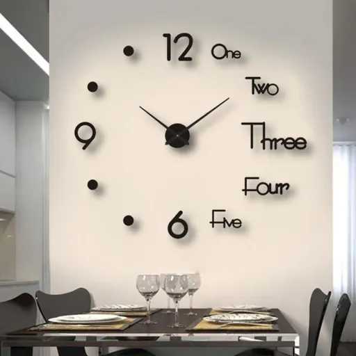Night Light Wall Clock Frameless Decorative Luminous Silent Clock for Living Room Bedroom Black Medium 90cm/35.43in