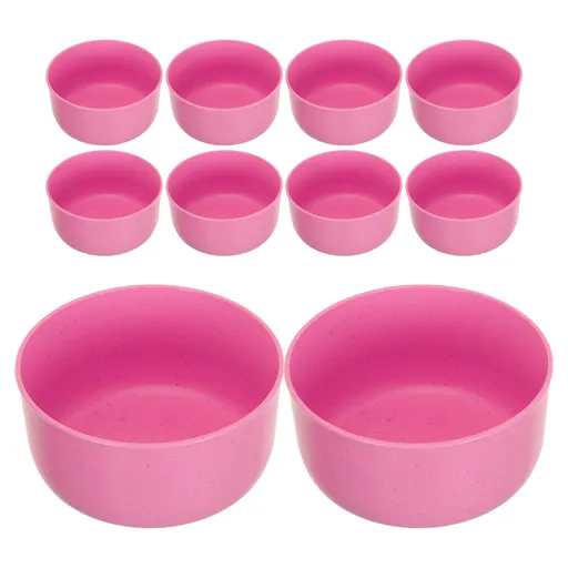 10Pcs Round Pink Plastic Bowls for Soup and Rice Reusable Home Use