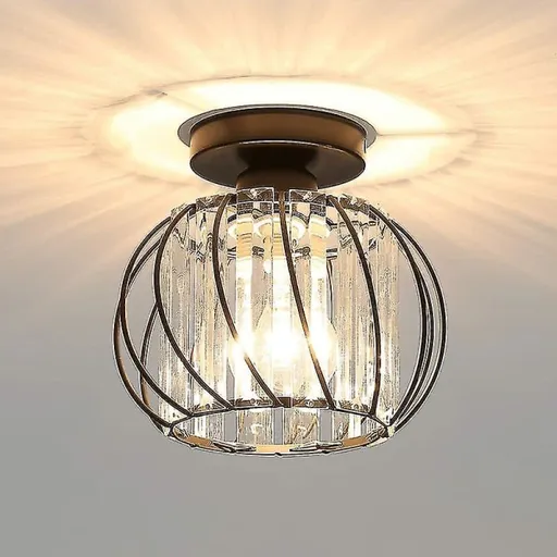 Modern Crystal Ceiling Light E27 LED Ceiling Lamp Mini Crystal Chandelier for Kitchen Dining Room Bedroom Hallway Entrance (Black)HYD