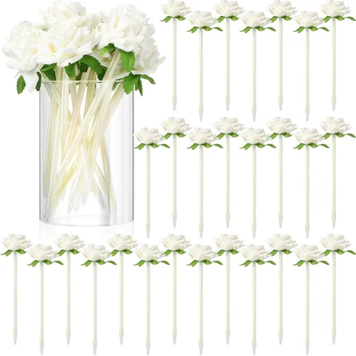 28 Pcs Valentine's Day Flower Rose Pens Valentine Gifts Artificial Floral 0.5mm Black Ink Gel Pen for Valentines Wedding Mother's Home Office Supplies(White) White -