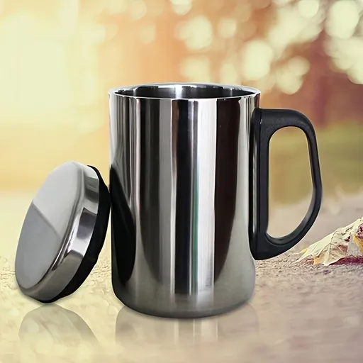 2pcs (1 Cup + 1 Lid) Heavy-duty Stainless Steel Tea Cup, Capacity 12.11oz 2pcs (Cup + Lid) 358ml/12.1 OZ