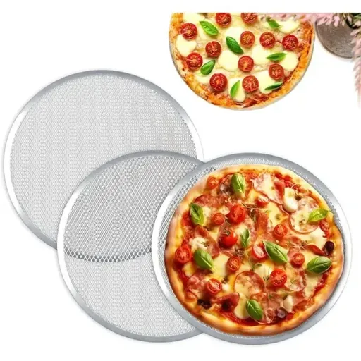 3 Pack Aluminum Pizza Pans With Mesh Bottom for Oven Grill and Home Kitchen, Round, for Home Cooking, Baking and Food Preparation, 33 cm