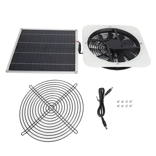 Solar Panel Fan Kit Solar Exhaust Fan 100W Solar Powered Panel with 10inch Round Fan for Greenhouse Shed Chicken Coop White