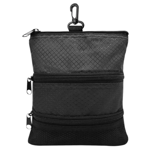Golf Bag Accessories Valuables Pouch Bags Multi Pocket Zipper Hook for Men Women Zipper pocket, gear clip（black）