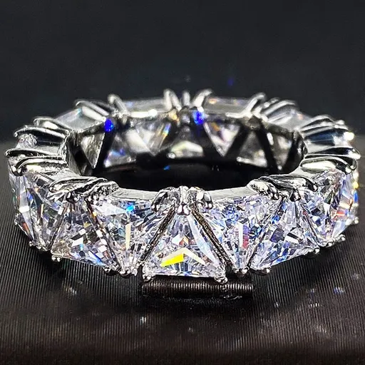 Wedding Band Ring Emerald Cut Triangle Shape Cubic Zirconia Eternity Ring White Plated 8