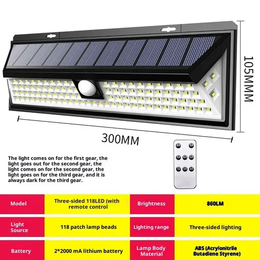 Solar RV Porch Light 118 LED Motion Sensor Waterproof Outdoor Lights with Remote Control for Motorhome Travel Trailers Camper Food Trucks