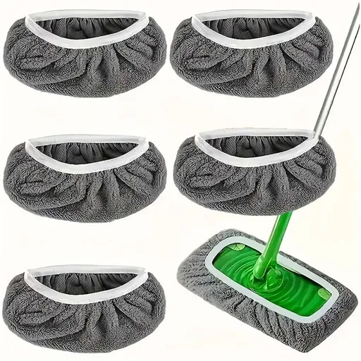 5-Pack Flat Mop Replacement Pads | Microfiber Fleece Covers for Wet & Dry Cleaning | Washable Reusable Pads for Tile, Wood, Laminate Floors | Household & Office Floor Mop Accessories