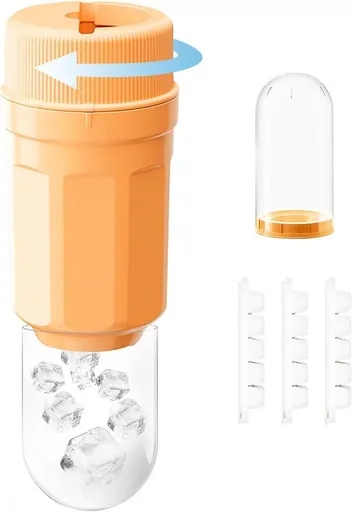 Ice Cube Tray with Lid, 3 Pack Reusable Ice Cube Maker with Stackable Trays and Dust Caps, Easy Twist Open, Universal Cup Adapter, Orange, 2.1 Inch