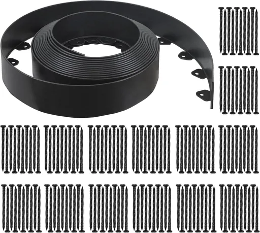 No Dig Landscape Edging Kit, 40-Foot Long, 3-Inch Tall Garden Edging Border and 100 pcs Landscape Edging Anchoring Spikes Bundle