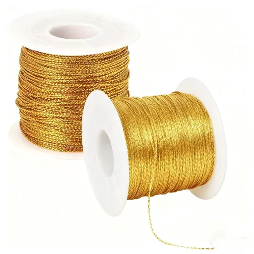 2 Rolls Metallic Cords Thread, Gold Metallic Ornament Twine Non Stretch Tinsel String Rope for Jewelry Making Gift Wrapping, 21.87Yards