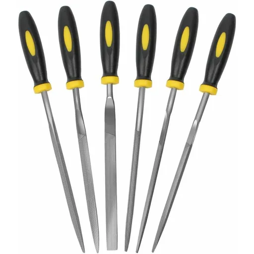 6 pcs File Set, 5.5 Inch Needle Files, 3Mm Diameter Carbon Steel File Kit With Handle, Suitable For Metal, Wood, Glass,