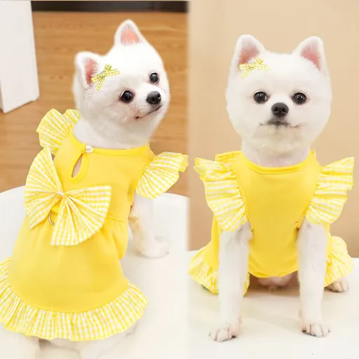 Dog Cat Dress Polyester Fleece Leash Large Breed 398C Yellow Hoodie Dress with Flared Sleeves M (Chest: 40cm, 5-8 jin)