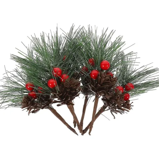 10pcs Christmas Berries Vase Filler with Leaves for DIY Home Decor, Plastic Green Festive Accents Lifelike Look for Tabletop Holiday Styling and Tree Wrapping