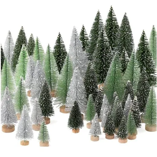 30 Pack Mini Christmas Bottle Brush Trees with Wooden Base, Gradient Green Artificial Frosted Small Pine Trees, Tabletop Mini Xmas Tree Decor for Home Party DIY Craft Table Centerpiece Ornaments