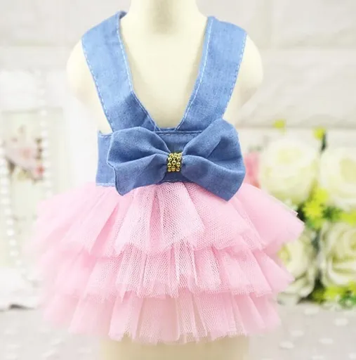 Dog Cat Vest Skirt Striped Mesh Summer Sling powder yarn + denim XS (bust 30CM recommended weight 1.00 kg-1.50 kg