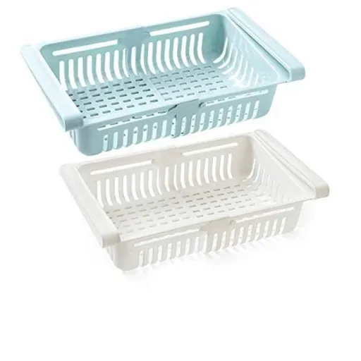 2 Pcs Kitchen Accessories Storage Container Refrigerator Organizer Adjustable Plastic Fridge Storage Baskets Pull-Out Drawer
