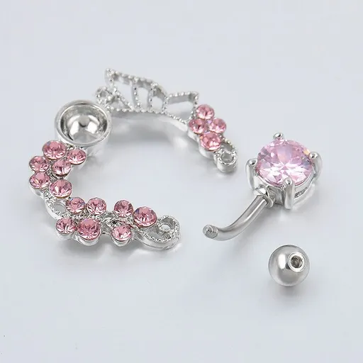 Butterfly Flower Belly Button Rings Surgical Stainless Steel Reverse Navel Barbell Stud Cubic Zirconia Body Piercing