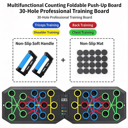 30 Holes Push‑Up Board, Portable Foldable Fitness Equipment for Home Indoor Outdoor, Body Shaping for Men Women, 30 Holes Timing Counting Rubber Coated Handles, Halloween Sports Practical Gift