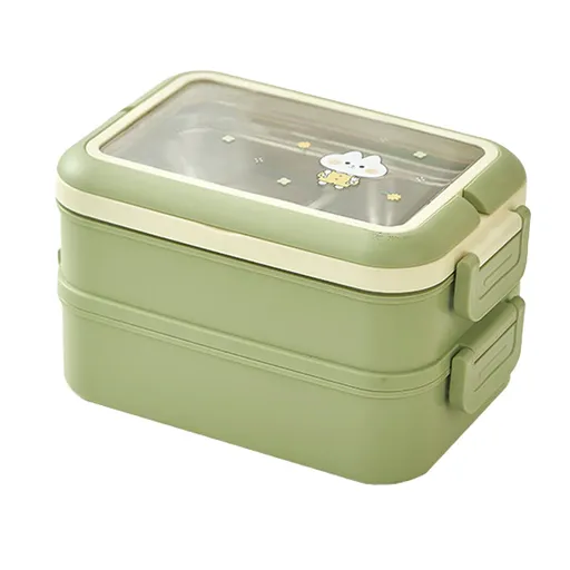 Stainless Steel Insulated Lunch Box Multiple Compartments Fashionable Safe Stainless Steel Bento Box for Students Kids Green