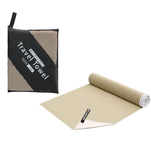 Travel Towels Ultra-Fine Microfiber Double-Sided Fleece Towel Set 40x80CM and 76x152CM Khaki Pink