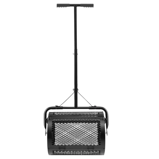 Compost Spreader, 42 cm Wide Peat Moss Spreader with T Shaped Handle, 3 Heights Adjustable, Powder-Coated Steel Garden Peat Moss Roller, Heavy Duty Grass Seed Roller for Planting Seeding, Black