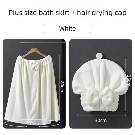 White Plus Size Bath Wrap Dress with Adjustable Elastic Waist and Bow Detail – Soft Absorbent Towel Robe for Post-Shower Comfort