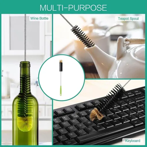Long Bottle Brush | Stainless Steel Wire & Nylon Bristles | Flexible for Narrow Neck Beer, Wine & Kombucha Bottles | Thorough Cleaning with End Bristles | Durable Plastic Handle with Hanging Hole