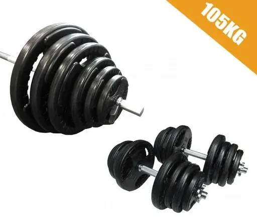105kg Standard Rubber Coated Barbell/Dumbbell Weights Set