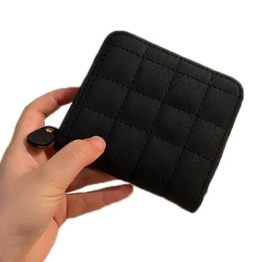 Wallet PU Leather Large Capacity 2 Fold 8 Card Slot Zipper Design for Keys Coins Black