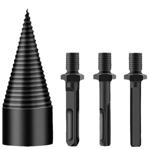 3PCS Removable Firewood Log Splitter Drill Bit, Heavy Duty Drill Screw Cone Driver for Hand Drill Stick-hex+Square+Round