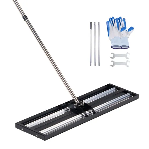 Updated Lawn Leveling Rake with Roller, 30" x 10" Stainless Steel Lawn Leveler with 83.9" Adjustable Handle, Heavy Duty Yard Leveling Rake, Effort Saving Lawn Leveling Tool for Yard Golf Court