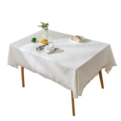 White Table Cloth Rectangle 90*90cm, Cotton Linen White Tablecloth for Rectangle Tables, Washable Farmhouse Soft Boho Tablecloth for Party, Holiday, Picnic, Dining, Outdoor, Wedding