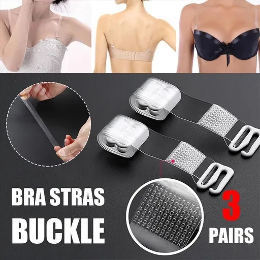 3 PAIRS/ LOT Clear Bra Straps Transparent Metal Buckle Invisible Adjustable