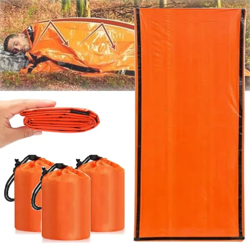 3 Pieces Emergency Sleeping Bag, Waterproof Emergency Sleeping Bags for Survival, Sleeping Bag ,Pocket Size Survival Blanket, 213.4 x 91.4 cm