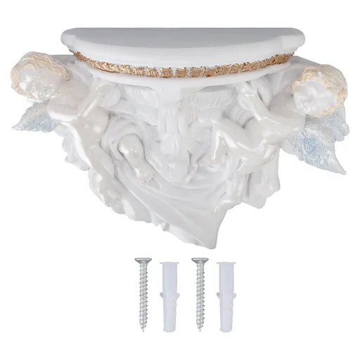 Resin Angel Wall Shelf European Exquisite Beautiful Decoration Rack for Bedroom Living Room Kitchen Pure White Gold