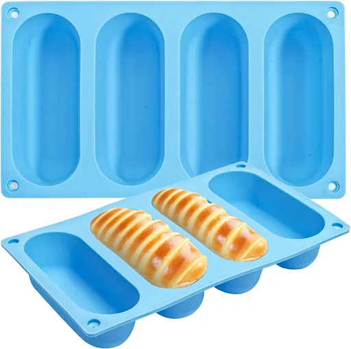 2 Pack Hot Dog Bun Pan, Silicone Hot Dog Bun Molds Sausage Mold Nonstick & Heat proof Baking Pan Bread Mold for Homemade Hotdog Bun Rolls