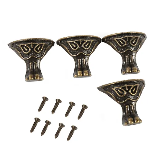 4Pcs Antique Brass Jewelry Gift Box Wood Case Decorative Feet Legs Corner Protector Vintage
