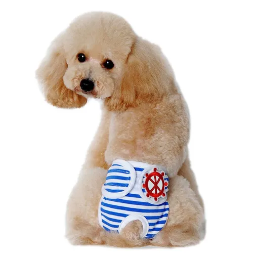 Washable Dog Physiological Underwear with Nautical Striped Design, Adjustable Magic Tape, Tail Opening and Leak-Proof Layer for Small to Large Dogs During Heat Cycles and Daily Indoor or Outdoor Use (M, Blue)
