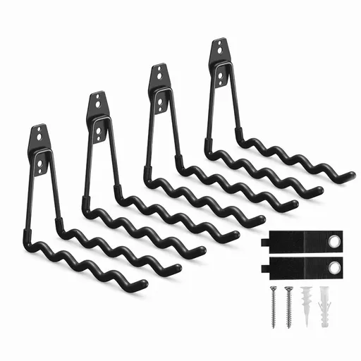 Garage Hooks, 4 Pack Wave Hooks for Hanging Heavy Duty Ladders, Bikes, Tools Ideal for Garage, Garden, Basement Utility Room Storage (Black)
