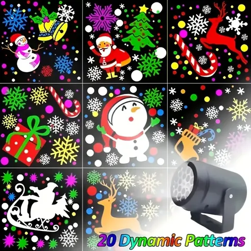 Christmas Projection Lamp, Sleek Black Matte Body, Compact & Portable, USB Powered, 20 Dynamic Rotating Patterns, Creates Colorful Dreamy Holiday Light Ambiance