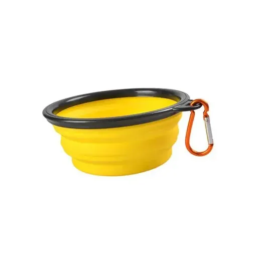 Foldable Silicone Pet Bowl Portable Travel Feeder for Dog and Cat - Yellow