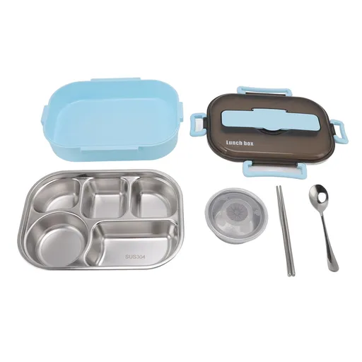 Lunch Container Box Stainless Steel Thermal Lunch Storage Box with Soup Bowl Chopsticks Spoon for Adults Children Blue