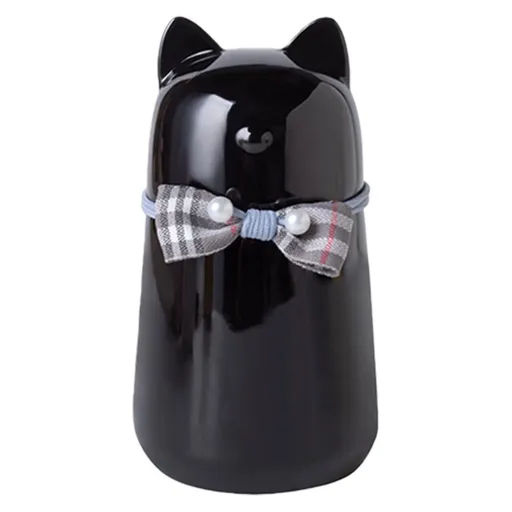 Handcrafted Ceramic Cat Urn for Ashes,Bow Tie Cat Shaped Funeral Memorial Keepsake,Pet Urn for Indoor & Outdoor Use - Black - Size 15*8cm