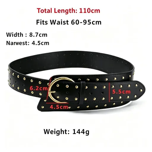 Black PU | Punk Retro Heavy-Duty Wide Belt | Christmas Edgy Streetwear Gift | Metal Rivet Statement Fashion Women's Waist Cincher