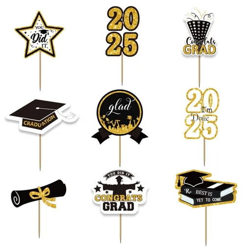 Clearance! 36Pcs Grad Centerpiece Sticks Graduation Decorations Class of Picks Black and Gold Congrats Table Topper Decor for Kindergarten College High School Graduation