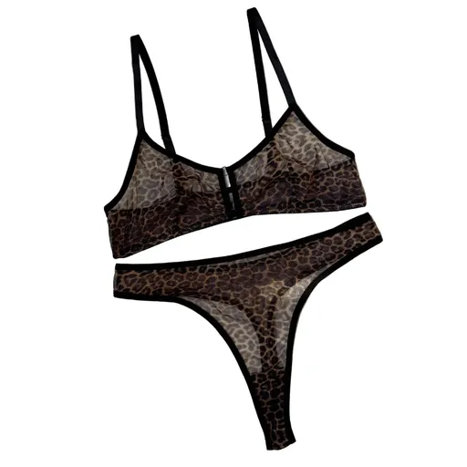 House Of Dasein Sexy Lingerie Set Leopard Print Erotic French Bra Ultra Thin Mesh Underwear - Leopard Print - S
